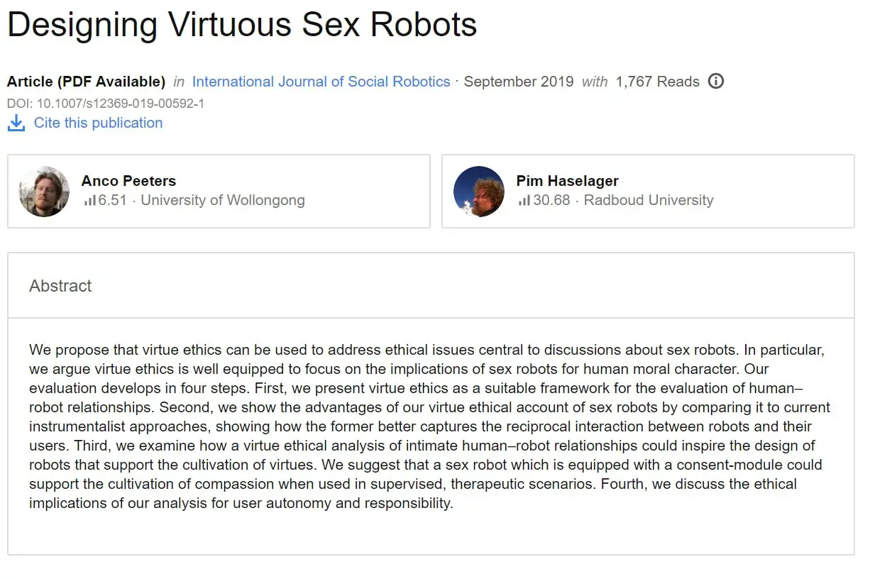 Desiging Virtuous Sex Robots